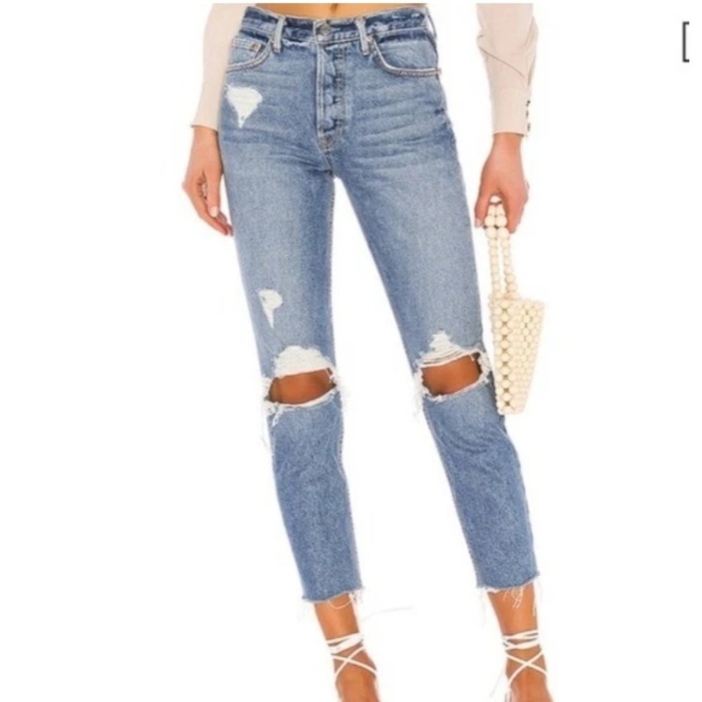 GRLFRND Karolina High Rise Button‎ Fly Distressed Jeans "Space Between" Size 25